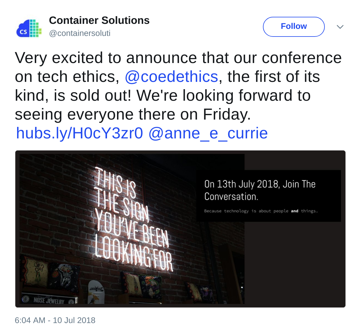 @containersoluti on Twitter: Very excited to announce that our conference on tech ethics @coedethics is sold out!