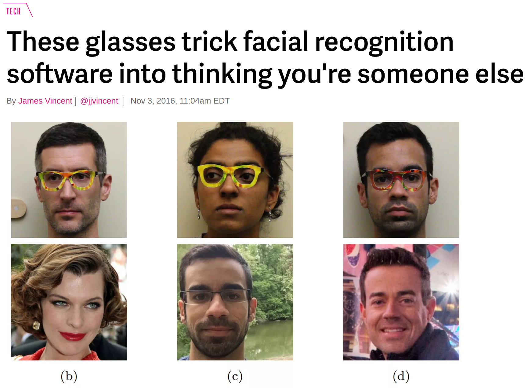 Verge: These glasses trick facial recognition software into thinking you're someone else