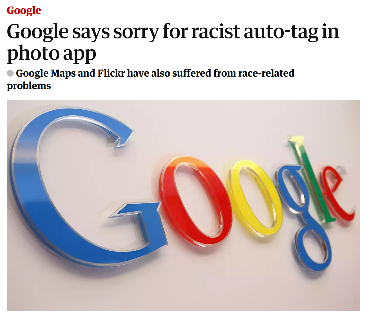 The Guardian: Google says sorry for racist auto-tag in photo app