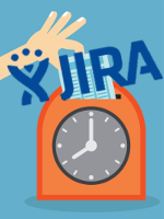 cartoon punching a clock with a JIRA ticket