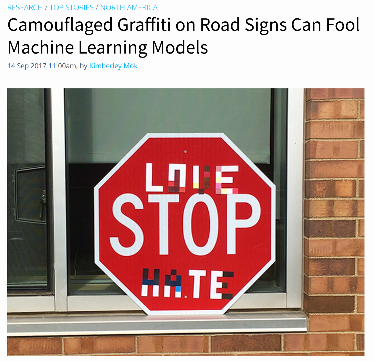 New Stack: Camouflaged Graffiti on Road Signs Can Fool Machine Learning Models