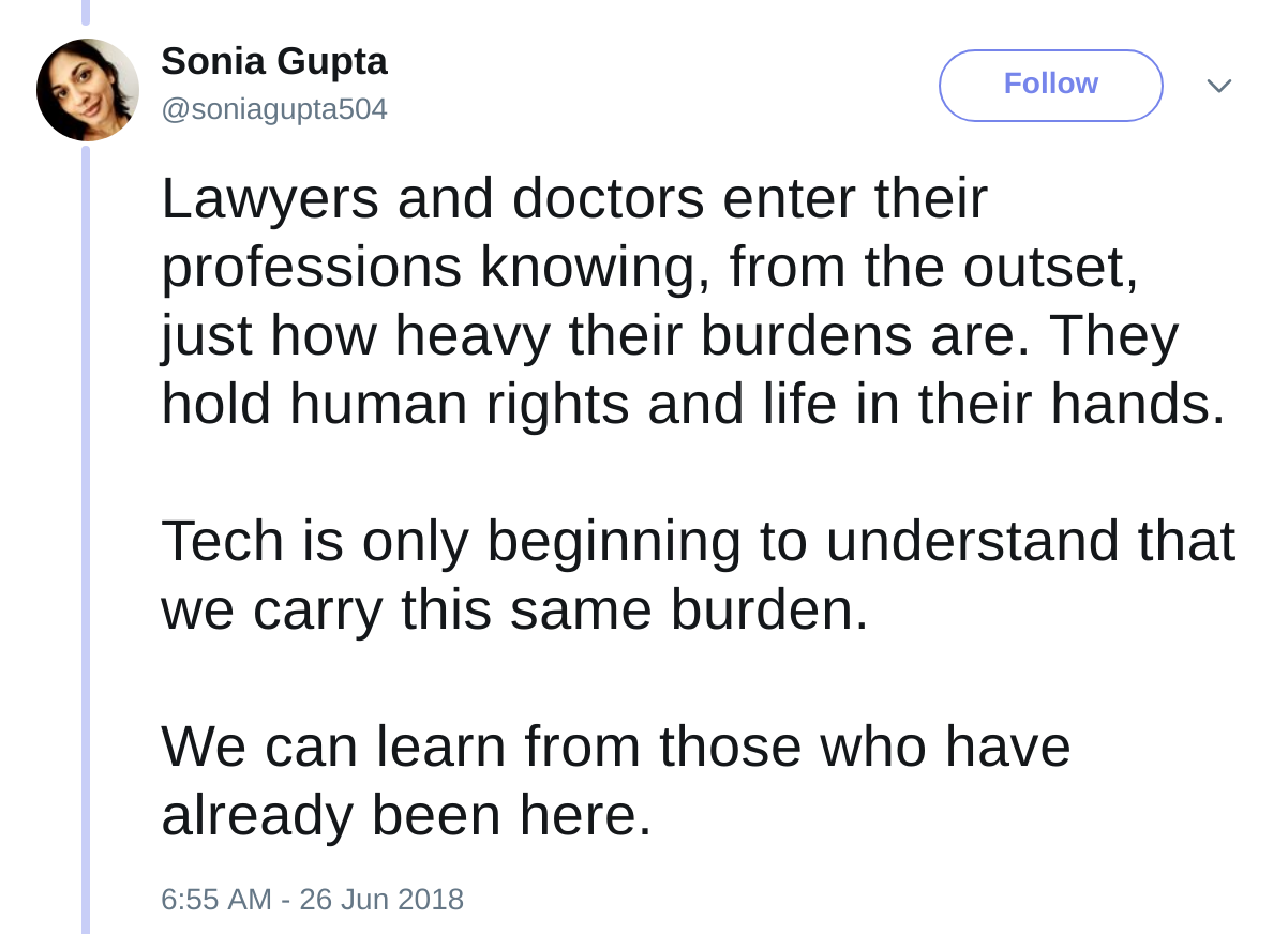 @soniagupta504 on Twitter: "Lawyers and doctors enter their professions knowing, from the outset, just how heavy their burdens are. They hold human rights and life in their hands."