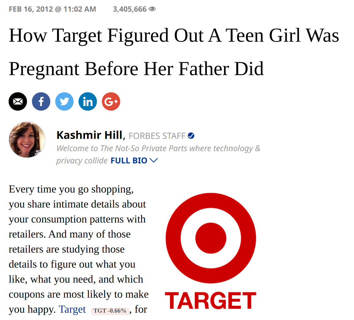 Forbes: How Target Figured Out a Teen Girl Was Pregnant Before Her Father Did