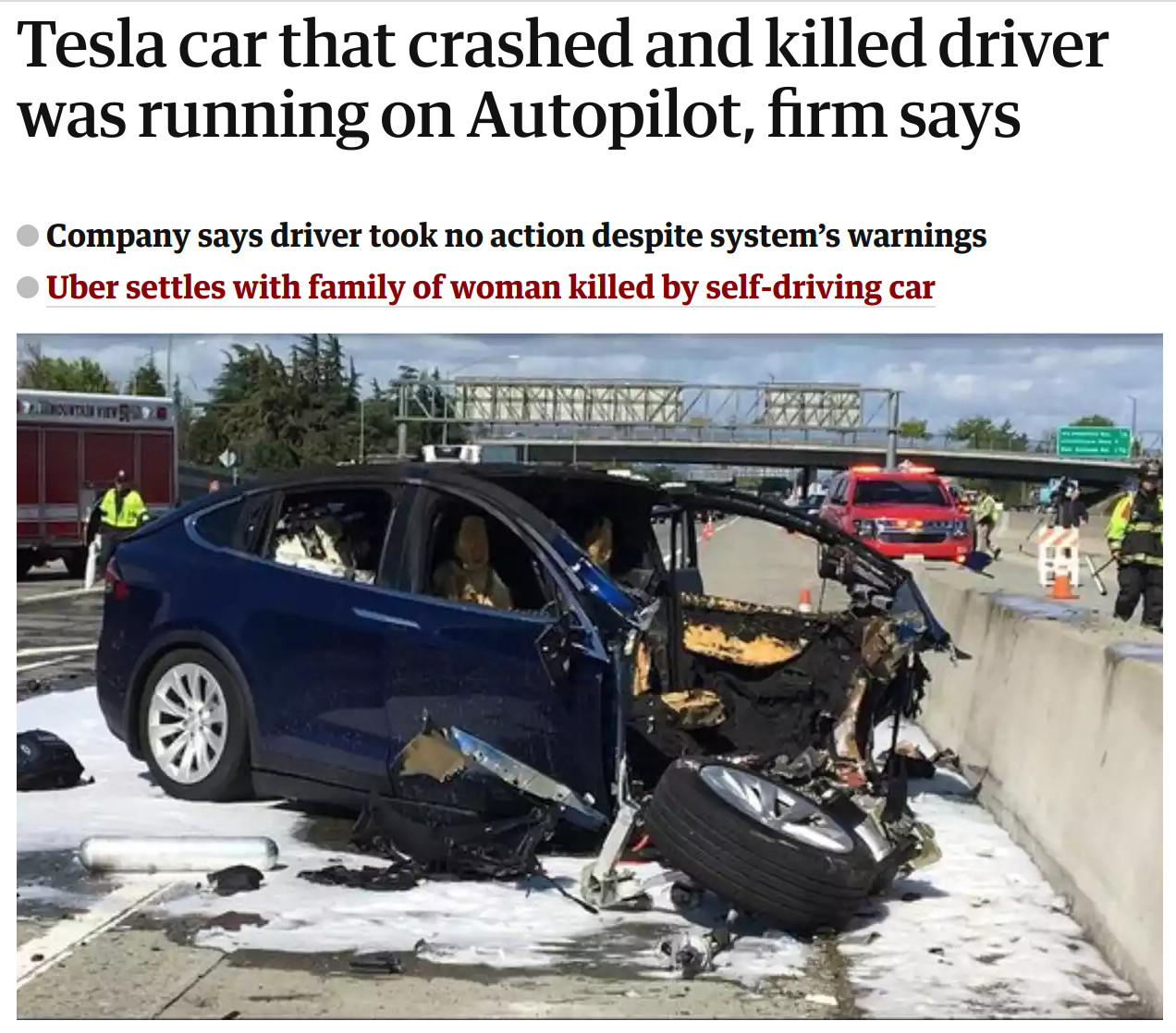 The Guardian: Tesla car that crashed and killed driver was running on Autopilot, firm says