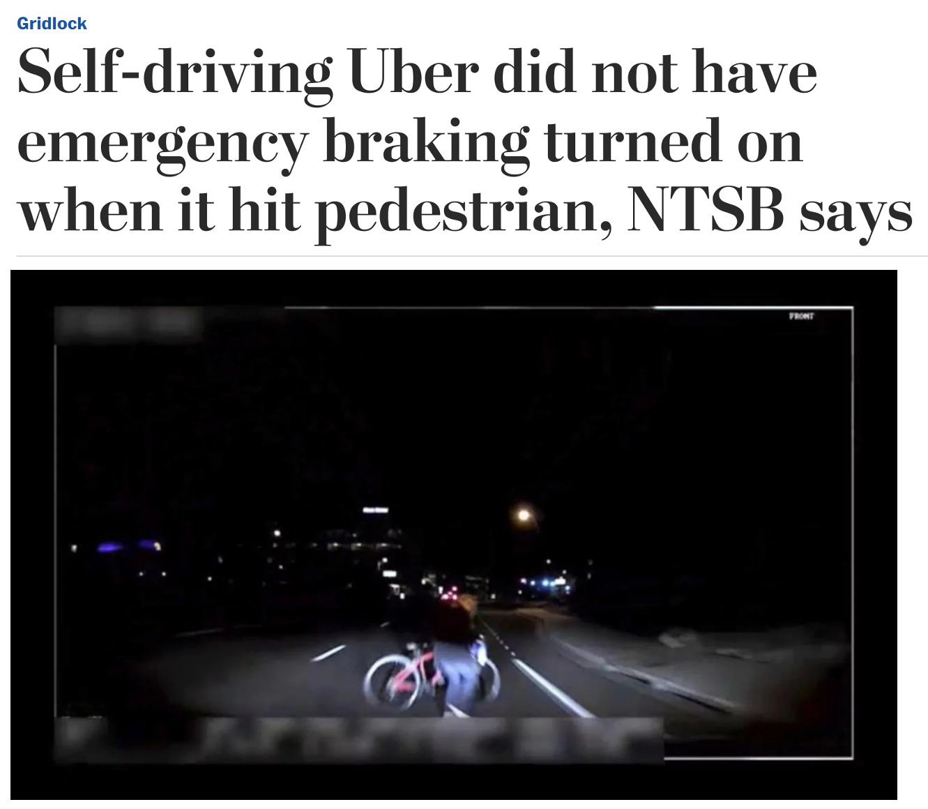 Washington Post: NTSB finds self-driving Uber did not have emergency braking turned on